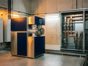 Gasisolierte Schaltanlage neben luftisolierter Schaltanlage mit sichtbaren Sammelschienen in einer Industrieumspannstation.